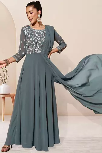 Sequence embroidered draped a-line gown ethnic dress