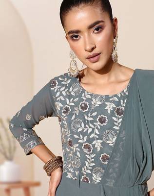 Sequence embroidered draped a-line gown ethnic dress 2
