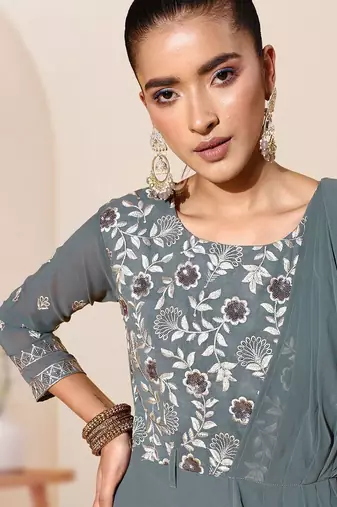 Sequence embroidered draped a-line gown ethnic dress