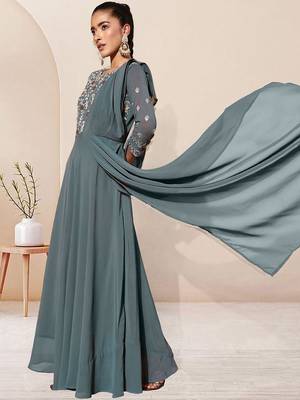 Sequence embroidered draped a-line gown ethnic dress 3