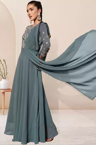 Sequence embroidered draped a-line gown ethnic dress
