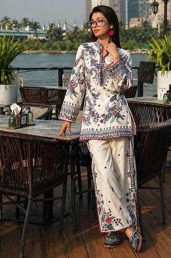 White embroidered maslin cotton co-ord set