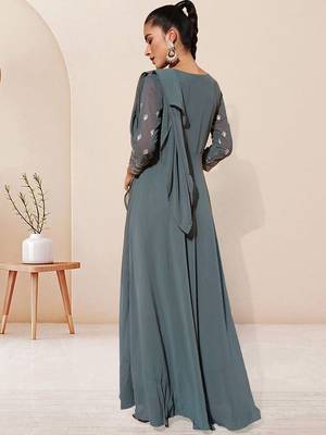 Sequence embroidered draped a-line gown ethnic dress 4