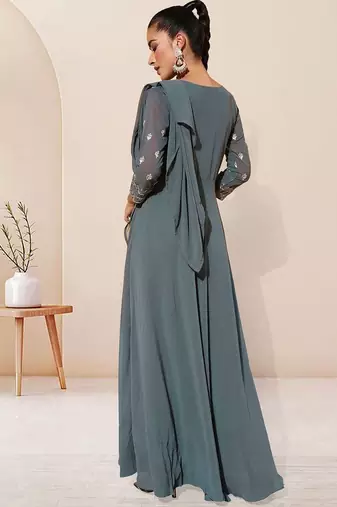 Sequence embroidered draped a-line gown ethnic dress