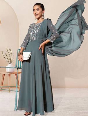 Sequence embroidered draped a-line gown ethnic dress 5