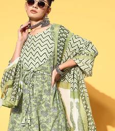 Printed pure cotton a-line kurta with sharara & dupatta set
