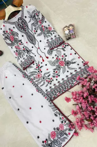 White embroidered maslin cotton co-ord set