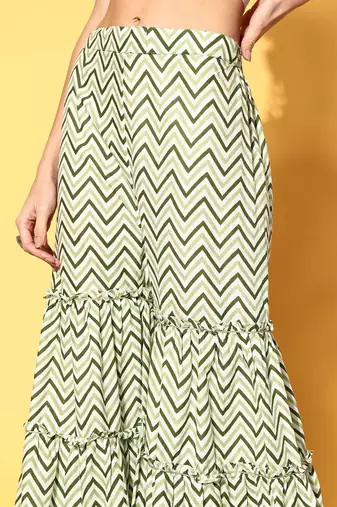 Printed pure cotton a-line kurta with sharara & dupatta set
