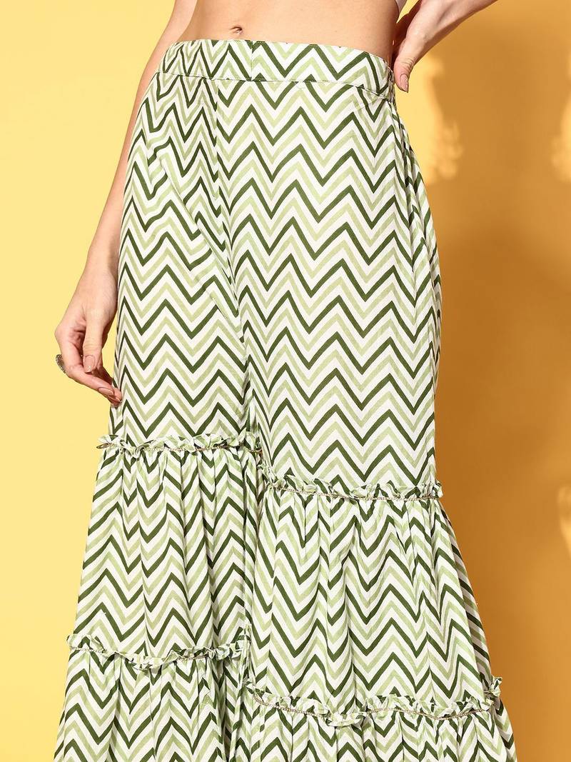 Printed pure cotton a-line kurta with sharara & dupatta set