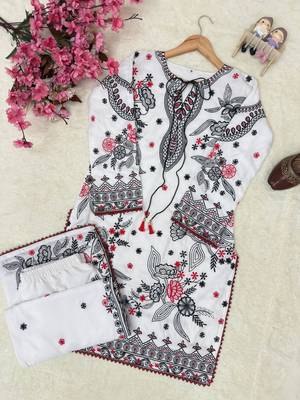White embroidered maslin cotton co-ord set 4