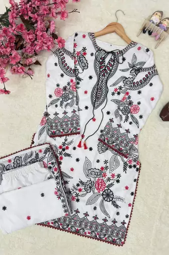 White embroidered maslin cotton co-ord set