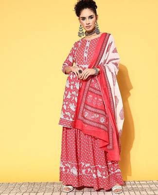 Floral printed kurta sharara with dupatta pure cotton sets 1