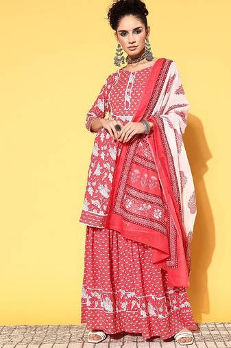 Floral printed kurta sharara with dupatta pure cotton sets