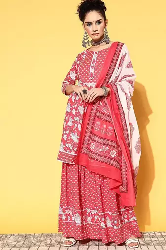 Floral printed kurta sharara with dupatta pure cotton sets
