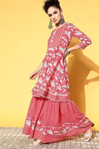 Floral printed kurta sharara with dupatta pure cotton sets