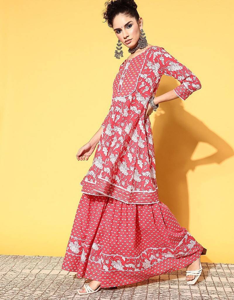 Floral printed kurta sharara with dupatta pure cotton sets