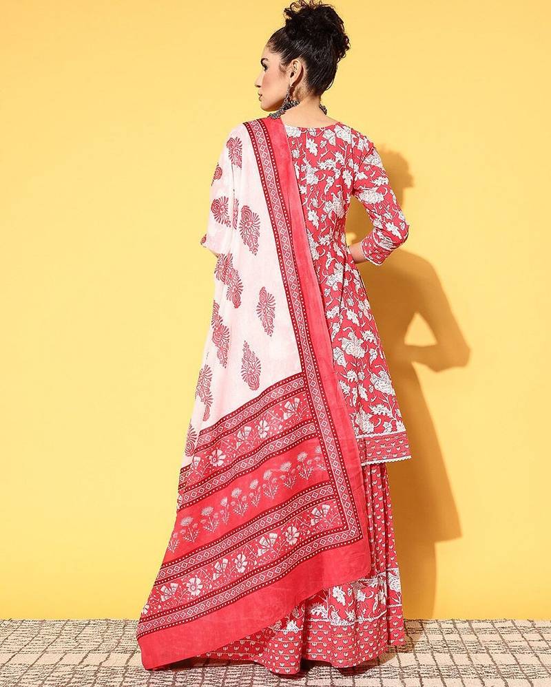 Floral printed kurta sharara with dupatta pure cotton sets