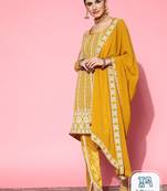 Ethnic motifs embroidered sequinned sleeveless kurta with trouser & dupatta set