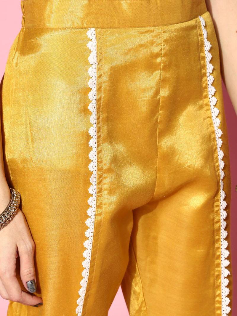Ethnic motifs embroidered sequinned sleeveless kurta with trouser & dupatta set