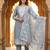 Grey colour muga cotton jamdani pichwai weaving dress material set
