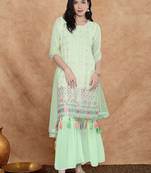Women sequin embroidered tassel-detail straight kurta & sharara with dupatta