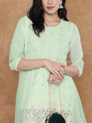 Women sequin embroidered tassel-detail straight kurta & sharara with dupatta 2