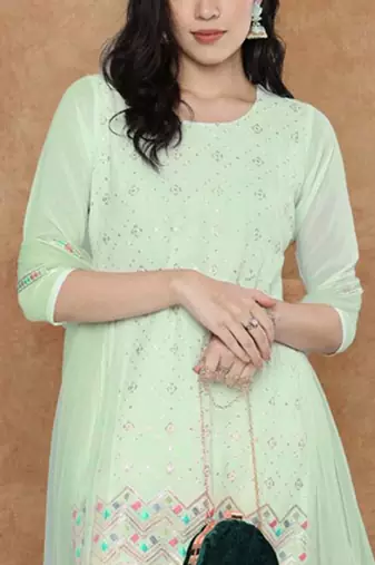 Women sequin embroidered tassel-detail straight kurta & sharara with dupatta