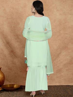 Women sequin embroidered tassel-detail straight kurta & sharara with dupatta 5
