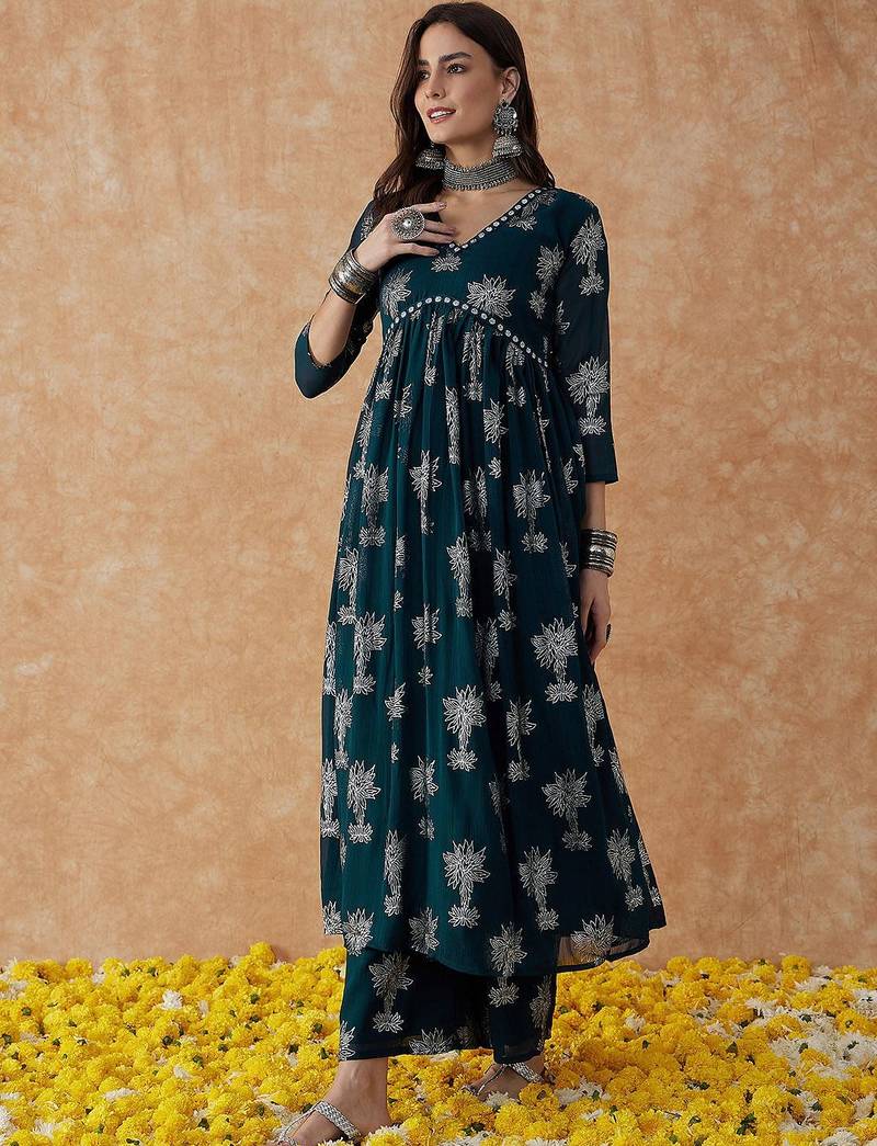 Floral printed a-line kurta & palazzo