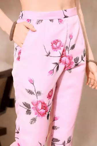 Floral printed organza a-line kurta with trousers & dupatta