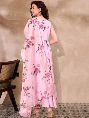 Floral printed organza a-line kurta with trousers & dupatta 5