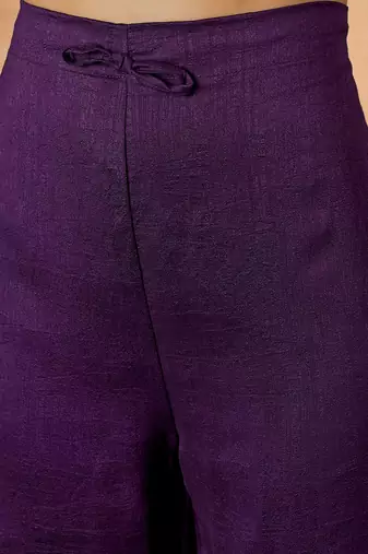 Purple v- neck empire a-line kurta & trousers with dupatta