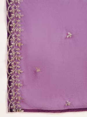 Purple v- neck empire a-line kurta & trousers with dupatta 4