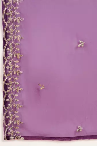 Purple v- neck empire a-line kurta & trousers with dupatta