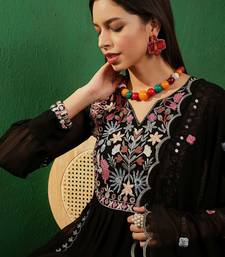 V neck floral embroidered a line kurta with palazzos & dupatta