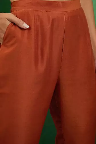 Embroidered boat-neck kurta with trousers & dupatta