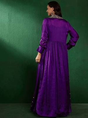 Purple shoulder straps neck sleeveless top with skirt & shrug 4
