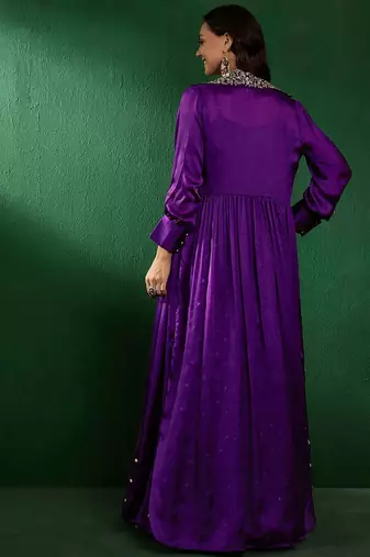 Purple shoulder straps neck sleeveless top with skirt & shrug