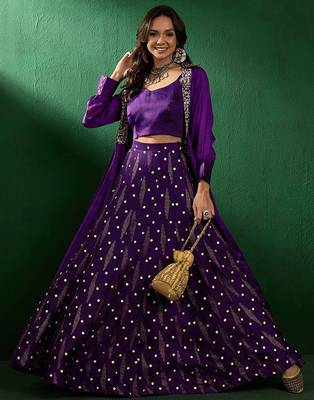 Purple shoulder straps neck sleeveless top with skirt & shrug 5