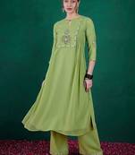 Green ethnic motifs embroidered regular sequinned kurta with palazzos