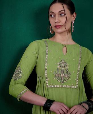 Green ethnic motifs embroidered regular sequinned kurta with palazzos 2