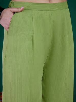 Green ethnic motifs embroidered regular sequinned kurta with palazzos 3