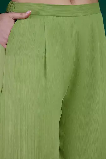 Green ethnic motifs embroidered regular sequinned kurta with palazzos