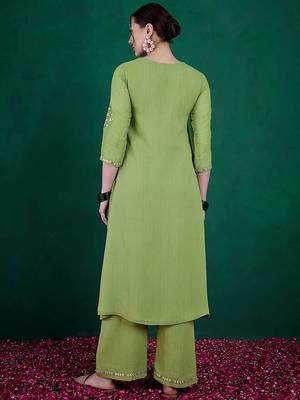 Green ethnic motifs embroidered regular sequinned kurta with palazzos 5