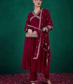Floral sequin embroidered a-line kurta with trouser & dupatta