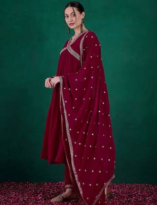 Floral sequin embroidered a-line kurta with trouser & dupatta 5
