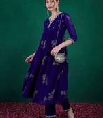 Floral printed embroidered anarkali kurta with trouser