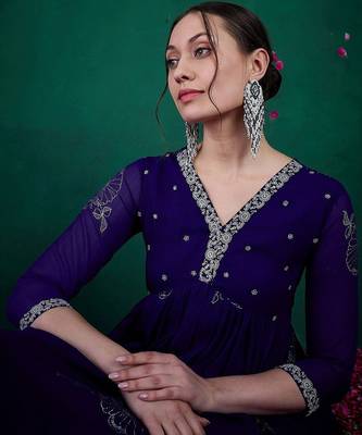 Floral printed embroidered anarkali kurta with trouser 2