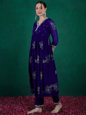 Floral printed embroidered anarkali kurta with trouser 4