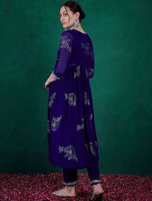 Floral printed embroidered anarkali kurta with trouser 5